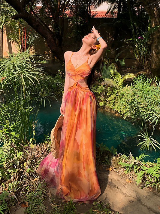 Bescheidene A-Linien Blumen Chiffon Ideen Für Frauen Rückenfreie Lange Geburtstags Kleider Strandurlaub Sommer Outfits N3148