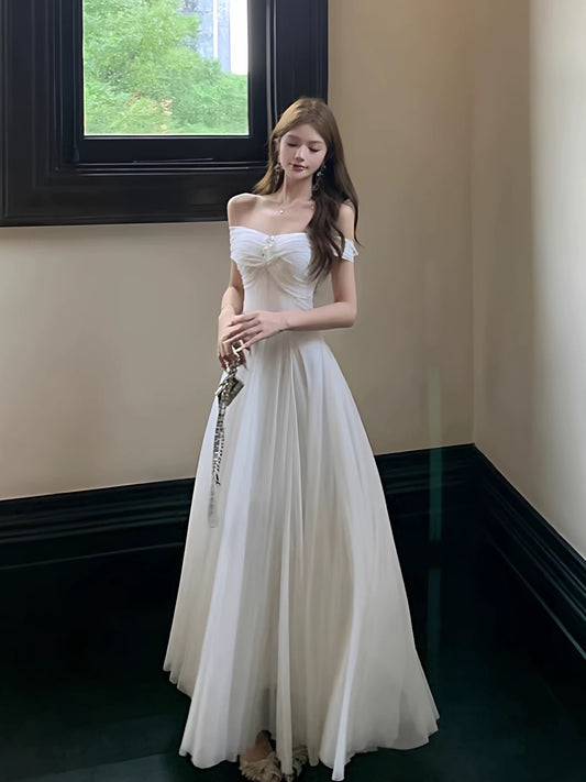 Sexy A line Off The Shoulder White Cruise Ship Formal Night Evening Dresses 18th Birthday Outfit RB5717