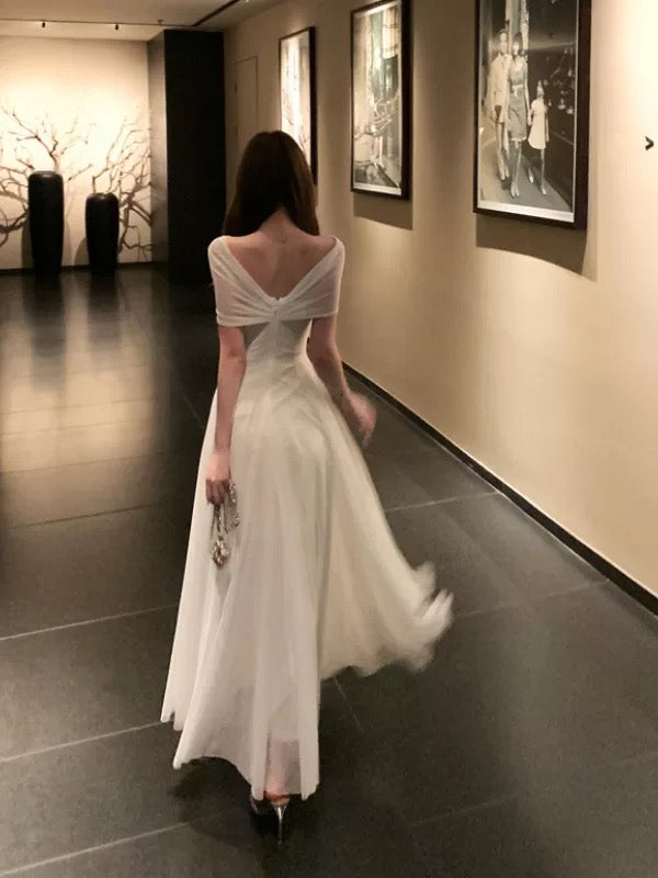 Sexy A line Off The Shoulder White Cruise Ship Formal Night Evening Dresses 18th Birthday Outfit RB5717