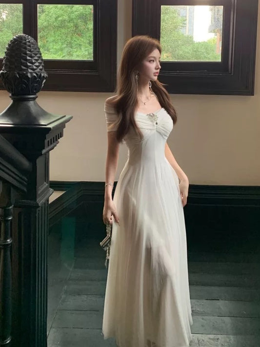 Sexy A line Off The Shoulder White Cruise Ship Formal Night Evening Dresses 18th Birthday Outfit RB5717