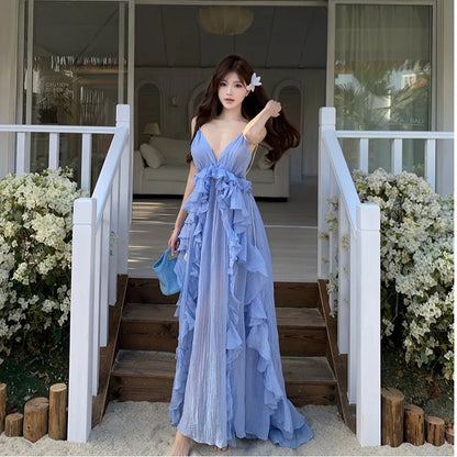 Sexy A line Halter Yellow Backless Chiffon Long Date Night 19th Birthday Outfits Formal Prom Dresses RB5722