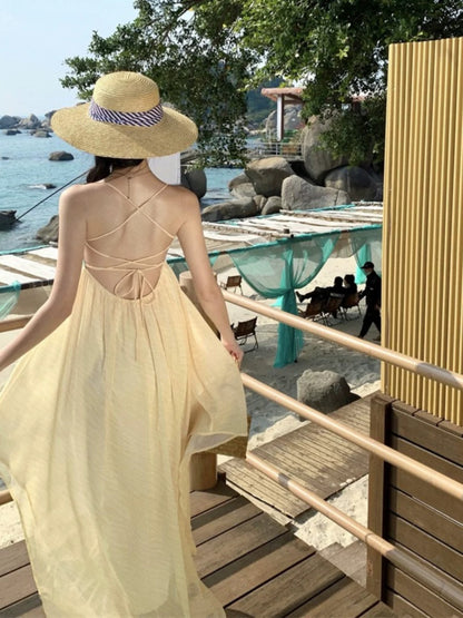 Sexy A line Spaghetti Strap Yellow Chiffon Cruise Ship Formal Night Evening Dresses 18th Birthday Outfit RB5723