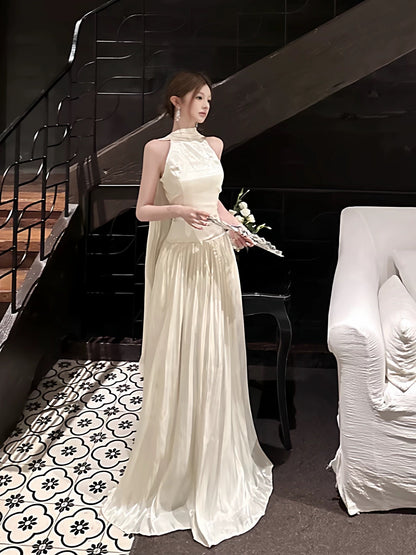 Ethereal Women's A Line High Neck White Black Maxi Dress Date Night Outfits Outdoor Semi Formal Wedding Guest Dresses RB5116