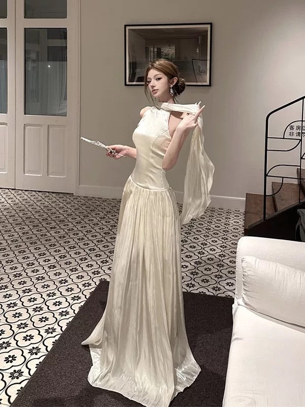 Ethereal Women's A Line High Neck White Black Maxi Dress Date Night Outfits Outdoor Semi Formal Wedding Guest Dresses RB5116