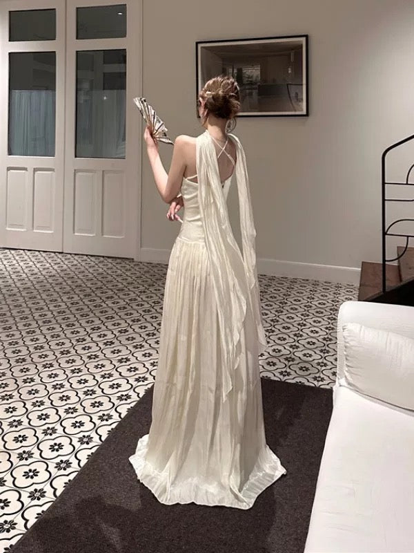 Ethereal Women's A Line High Neck White Black Maxi Dress Date Night Outfits Outdoor Semi Formal Wedding Guest Dresses RB5116