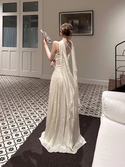 Ethereal Women's A Line High Neck White Black Maxi Dress Date Night Outfits Outdoor Semi Formal Wedding Guest Dresses RB5116