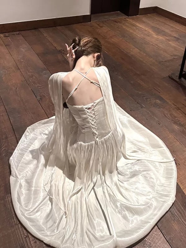 Ethereal Women's A Line High Neck White Black Maxi Dress Date Night Outfits Outdoor Semi Formal Wedding Guest Dresses RB5116
