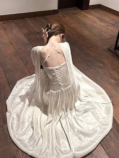 Ethereal Women's A Line High Neck White Black Maxi Dress Date Night Outfits Outdoor Semi Formal Wedding Guest Dresses RB5116