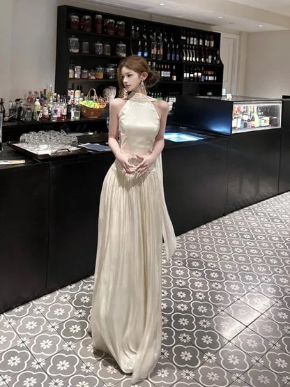 Ethereal Women's A Line High Neck White Black Maxi Dress Date Night Outfits Outdoor Semi Formal Wedding Guest Dresses RB5116
