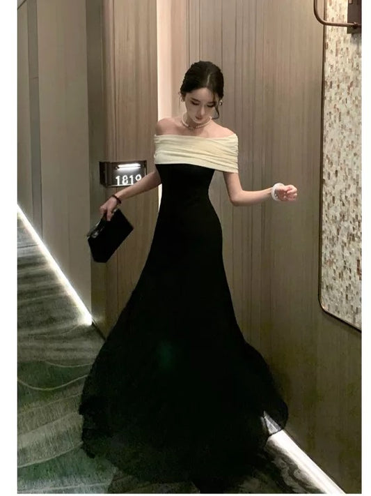 Sexy Mermaid Off The Shoulder Black Long Cruise Ship Formal Night Evening Dresses 19th Birthday Outfit RB5734