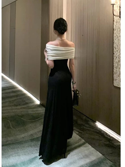 Sexy Mermaid Off The Shoulder Black Long Cruise Ship Formal Night Evening Dresses 19th Birthday Outfit RB5734