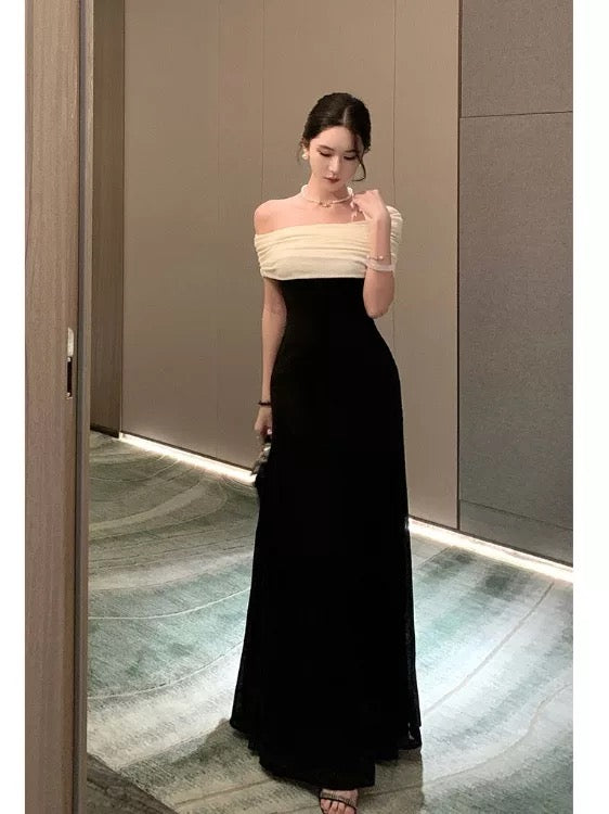 Sexy Mermaid Off The Shoulder Black Long Cruise Ship Formal Night Evening Dresses 19th Birthday Outfit RB5734