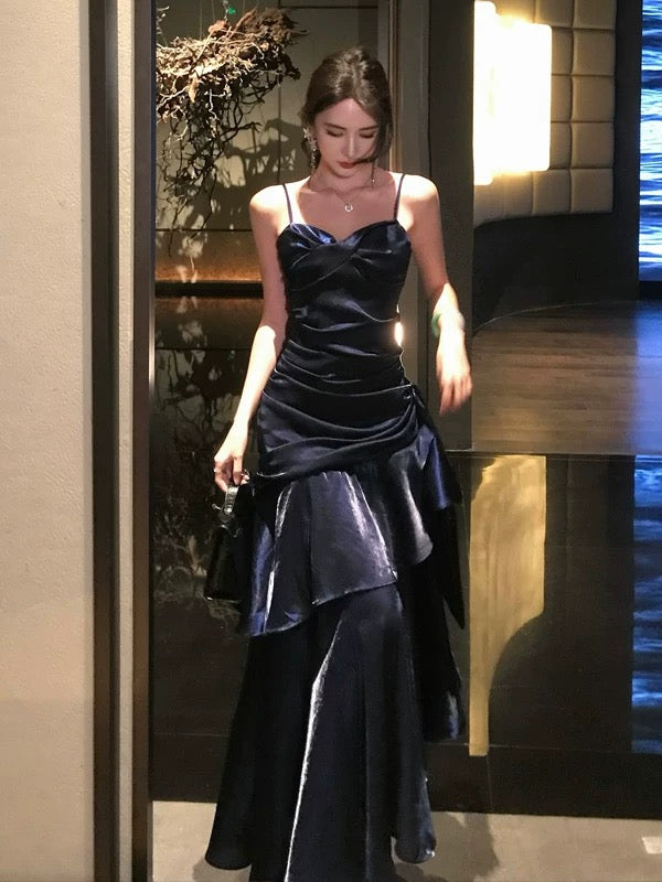Mystical Mermaid Spaghetti Strap Navy Blue Date Night Evening Birthday Outfit Formal Prom Dresses RB5668