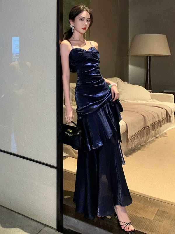 Mystical Mermaid Spaghetti Strap Navy Blue Date Night Evening Birthday Outfit Formal Prom Dresses RB5668