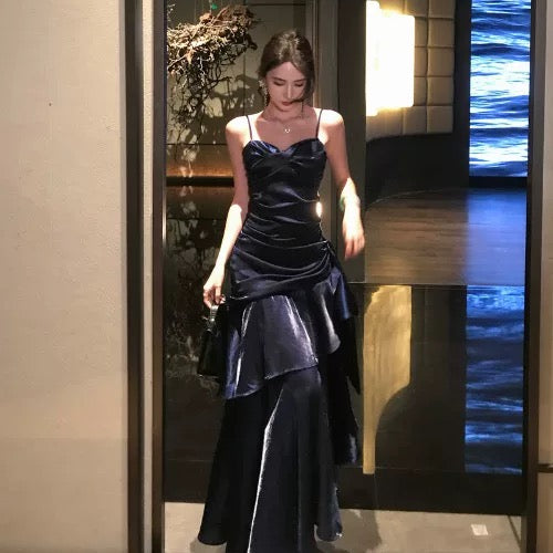Mystical Mermaid Spaghetti Strap Navy Blue Date Night Evening Birthday Outfit Formal Prom Dresses RB5668