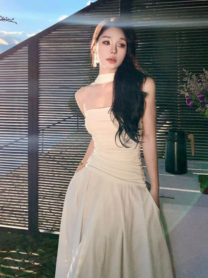 Sexy A Line Strapless White Chiffon With Ruffled Scarf Date Floor Length Night Birthday Outfit Formal Prom Dresses RB5671