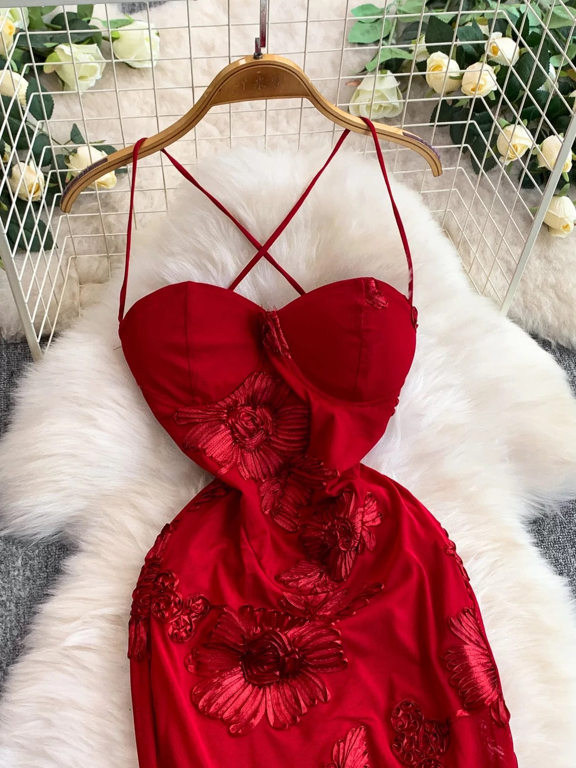 Mystical Mermaid Spaghetti Strap Red Lace Backless Date Night Outfits Formal Prom Gown 18th Birthday Dresses RB5673