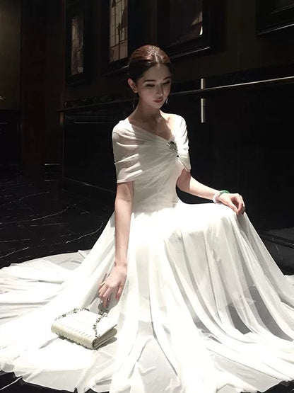 Mystical A Line Halter White Chiffon Ankle Length Date Night Outfits Formal Prom Gown 18th Birthday Dresses RB5676