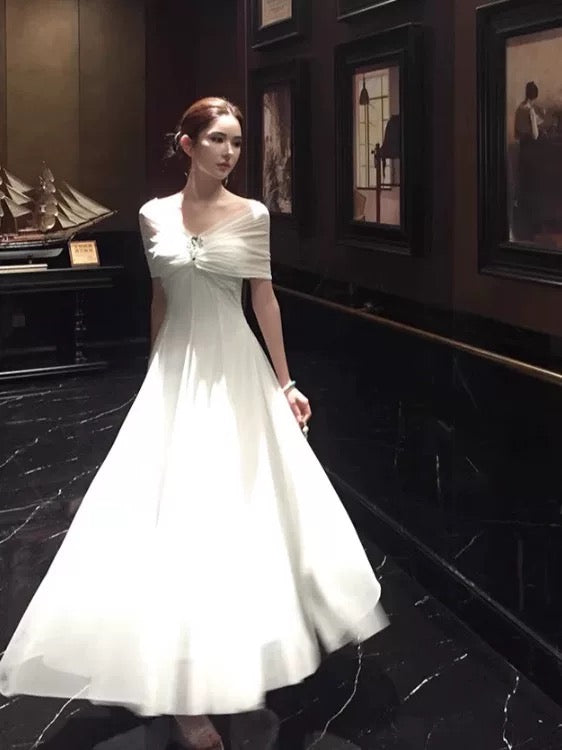 Mystical A Line Halter White Chiffon Ankle Length Date Night Outfits Formal Prom Gown 18th Birthday Dresses RB5676