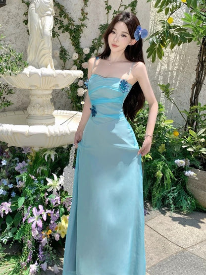 Sophisticated A Line Spaghetti Strap Tiffany Blue Chiffon Date Night Outfits Formal Prom Gown Birthday Dresses RB5664