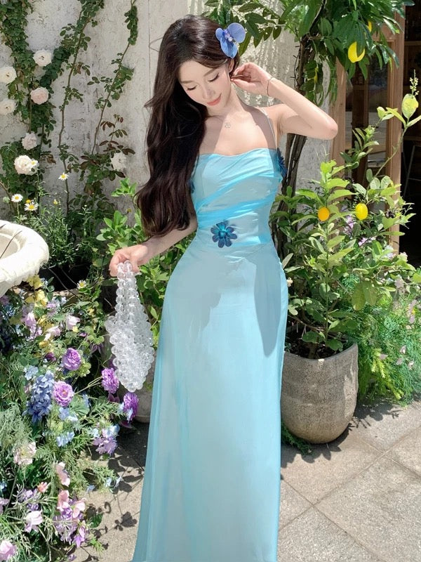 Sophisticated A Line Spaghetti Strap Tiffany Blue Chiffon Date Night Outfits Formal Prom Gown Birthday Dresses RB5664
