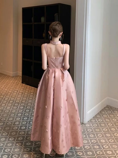 Modest A line Square Neck Pink Satin Sleeveless Date Night Outfits Formal Prom Gown 19th Birthday Dresses RB5691