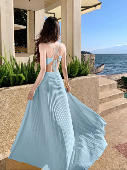 Modest A line Halter Light Sky Blue Chiffon Sleeveless Date Night Outfits Formal Prom Gown 19th Birthday Dresses RB5692
