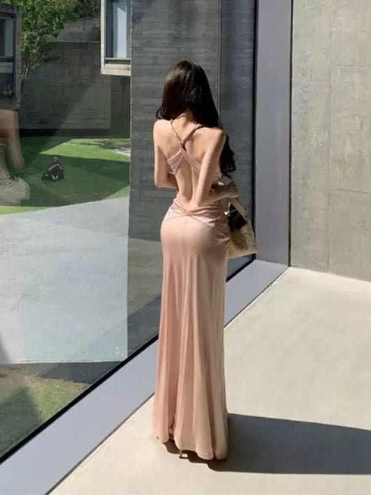 Sexy Mermaid V Neck Pink With Ruffled Date Night Outfits Semi Formal Prom Wedding Guest Dresses RB5364