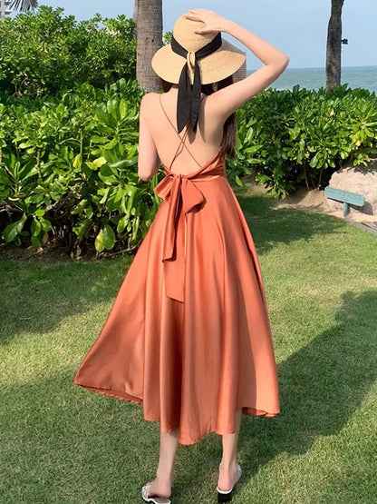 Sexy A Line Spaghetti Strap Red With Backless Midi Date Night Outfits Semi Formal Evening Wedding Guest Dresses RB5366