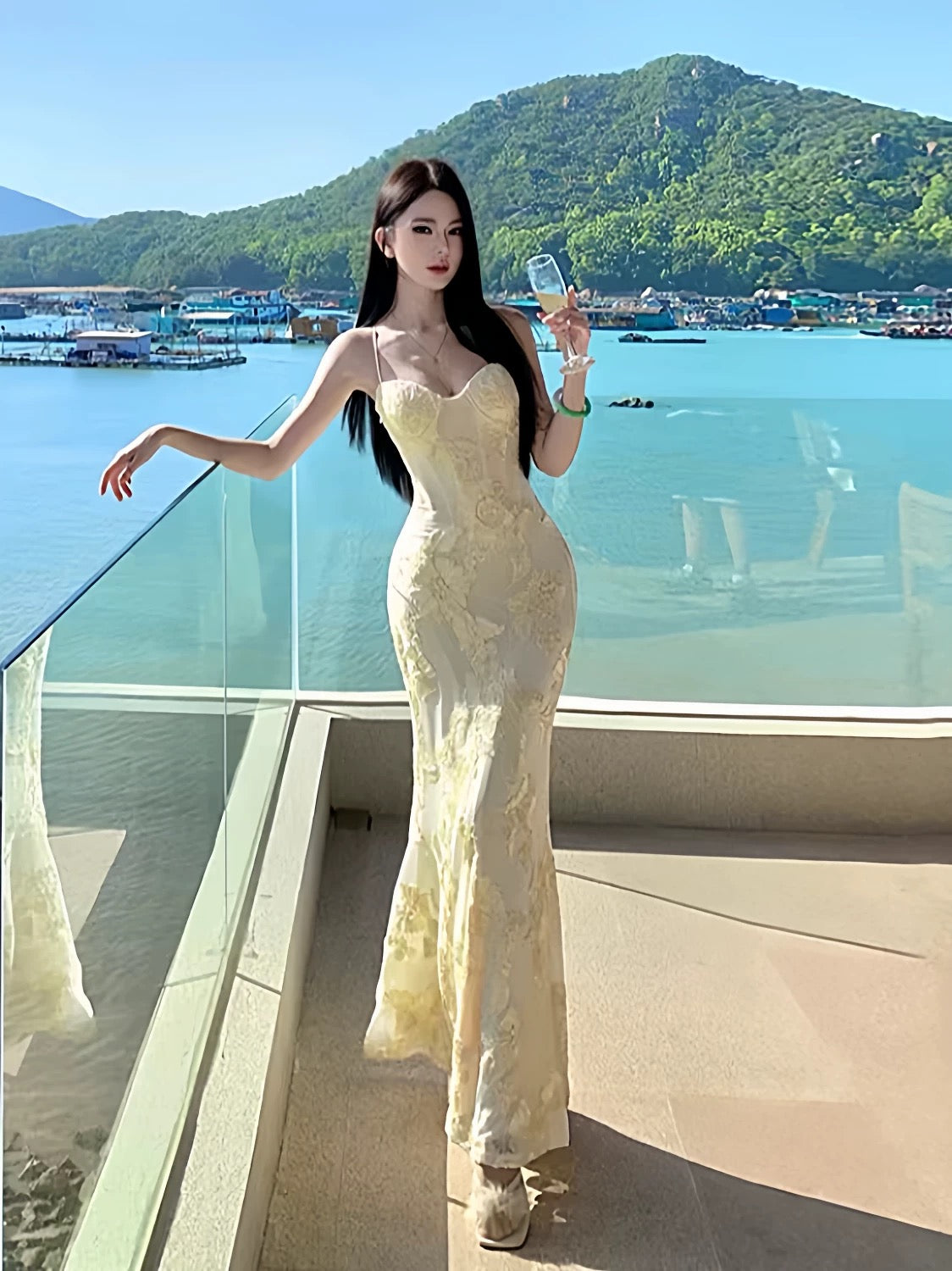 Sexy Mermaid Spaghetti Strap Lace Backless Long Date Night Outfits Semi Formal Prom Gown Evening Dresses RB5374