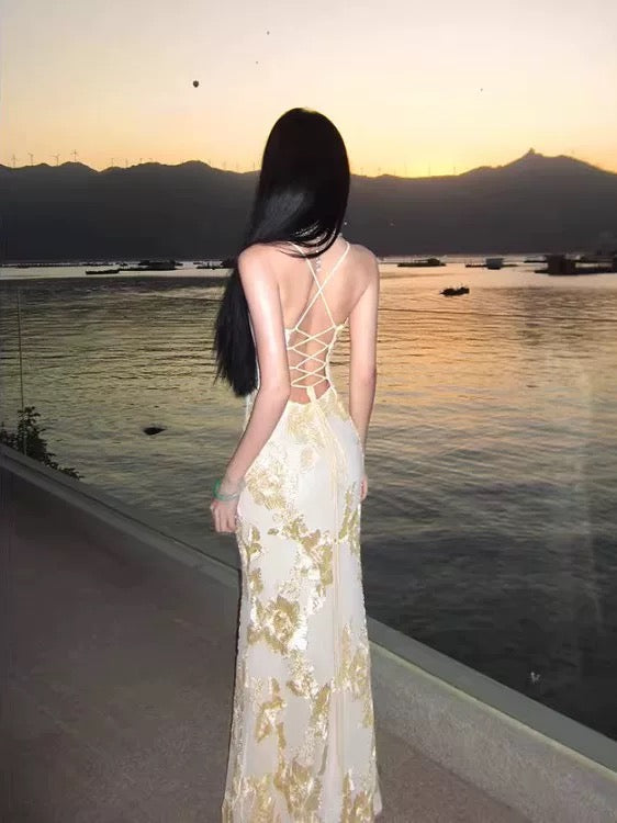 Sexy Mermaid Spaghetti Strap Lace Backless Long Date Night Outfits Semi Formal Prom Gown Evening Dresses RB5374