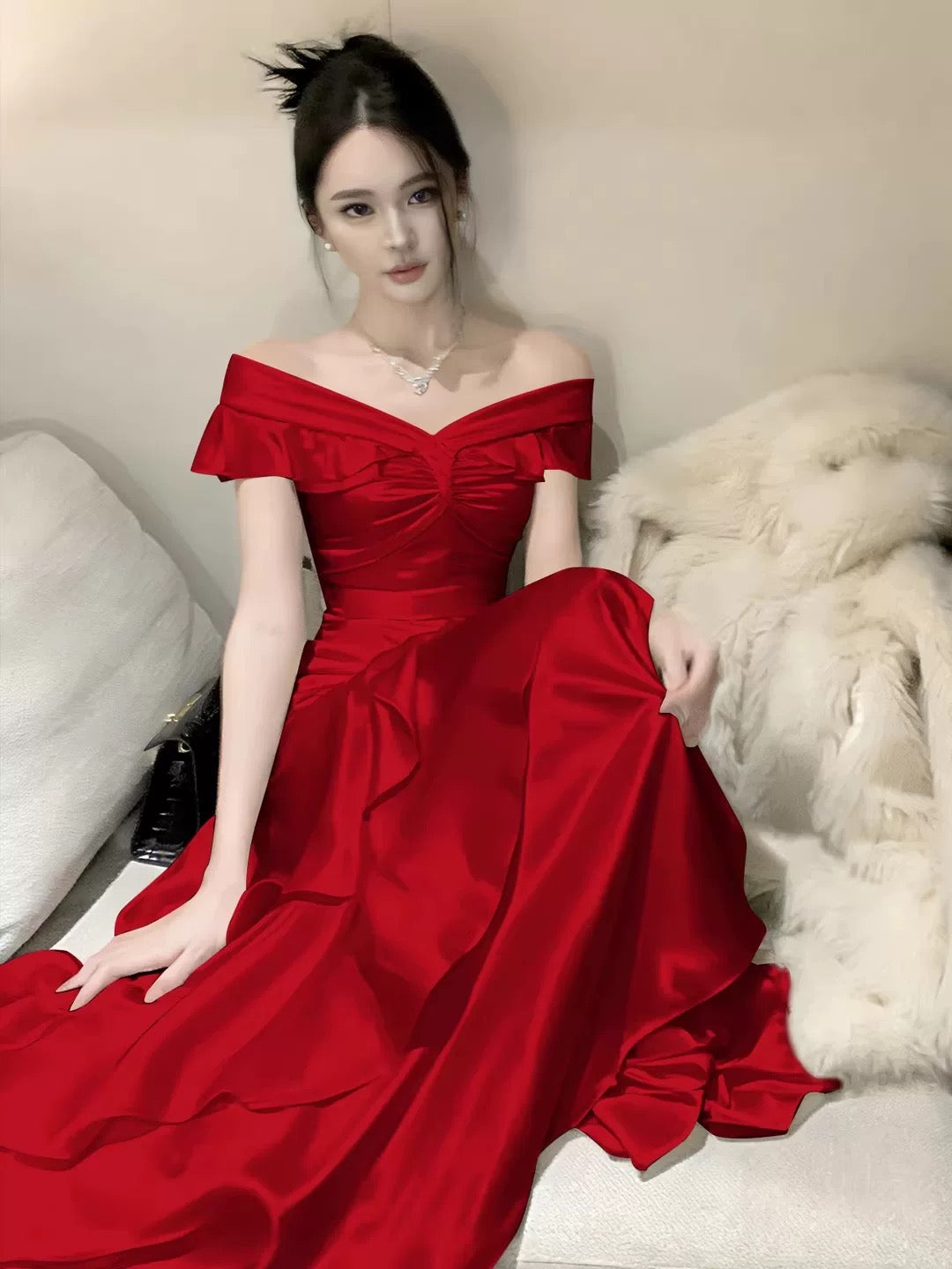 Sexy Mermaid Off The Shoulder Navy Blue With Ruffled Date Night Outfits Long Formal Evening Wedding Guest Dresses RB5379