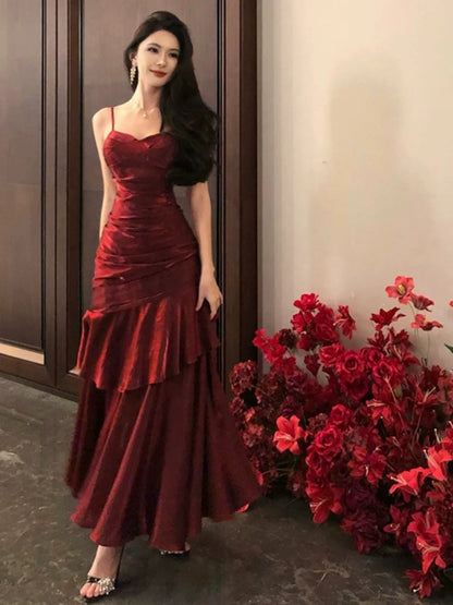Modest Mermaid Spaghetti Strap Burgundy Wine Red Cruise Ship Formal Night Evening Dresses 22th Long Birthday Outfits RB5595
