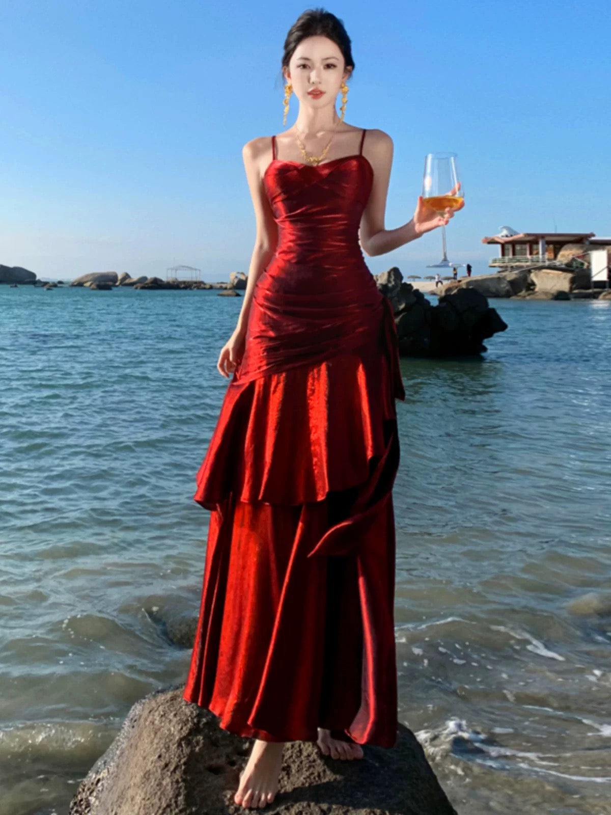 Modest Mermaid Spaghetti Strap Burgundy Wine Red Cruise Ship Formal Night Evening Dresses 22th Long Birthday Outfits RB5595