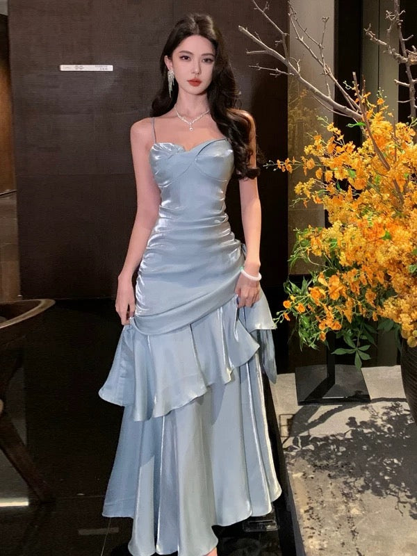 Modest Mermaid Spaghetti Strap Brown Long Cruise Ship Formal Night Evening Dresses 22th Birthday Outfits RB5597