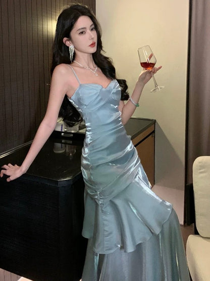 Modest Mermaid Spaghetti Strap Brown Long Cruise Ship Formal Night Evening Dresses 22th Birthday Outfits RB5597