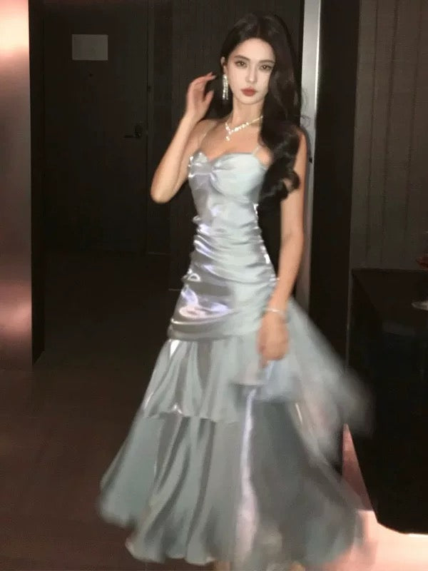 Modest Mermaid Spaghetti Strap Light Sky Blue Long Cruise Ship Formal Night Evening Dresses 18th Birthday Outfits RB5598