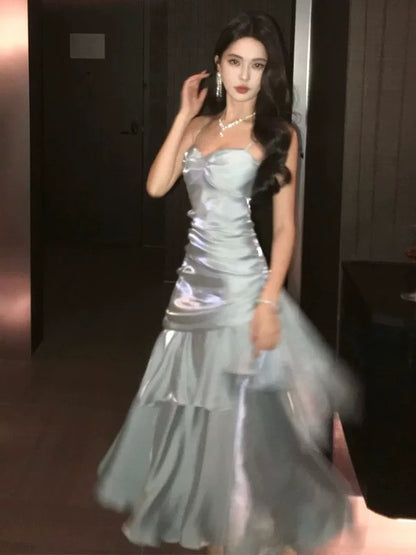 Modest Mermaid Spaghetti Strap Light Sky Blue Long Cruise Ship Formal Night Evening Dresses 18th Birthday Outfits RB5598