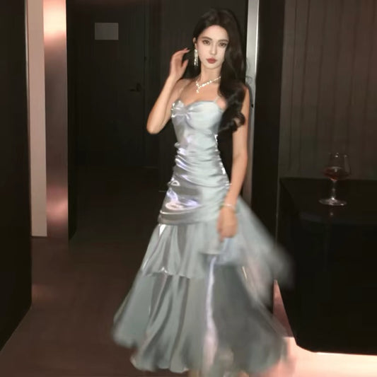 Modest Mermaid Spaghetti Strap Light Sky Blue Long Cruise Ship Formal Night Evening Dresses 18th Birthday Outfits RB5598