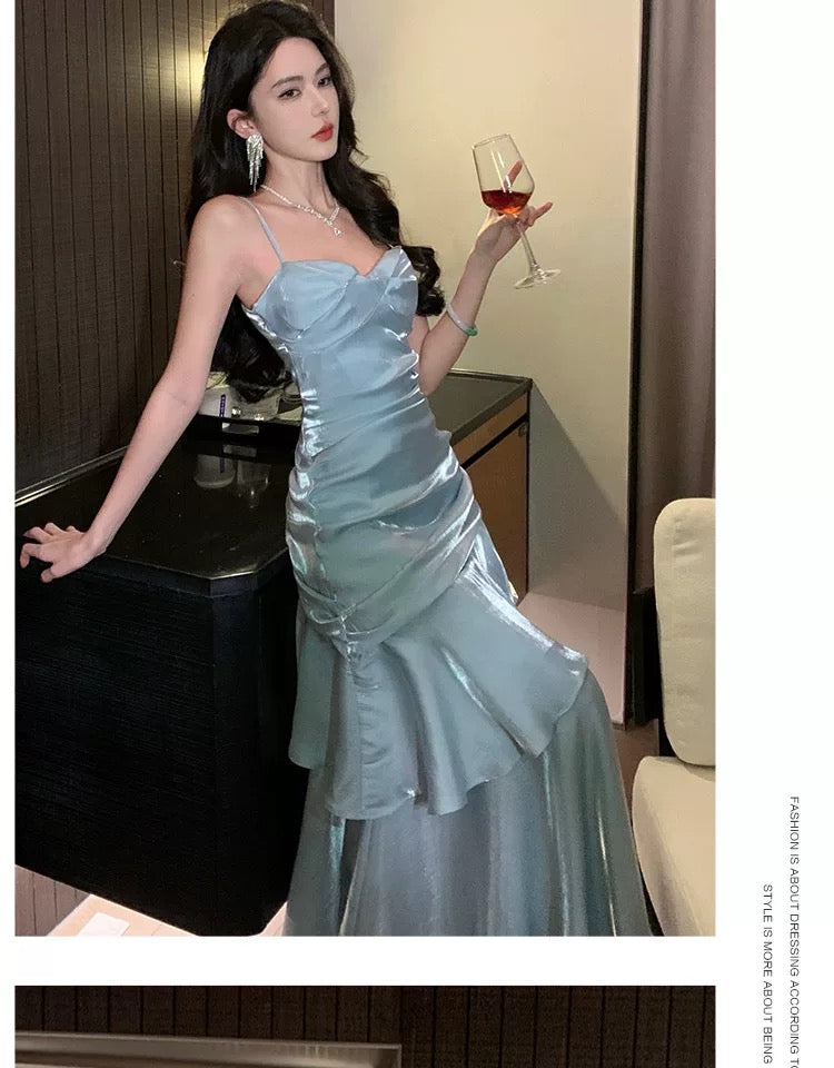Modest Mermaid Spaghetti Strap Light Sky Blue Long Cruise Ship Formal Night Evening Dresses 18th Birthday Outfits RB5598