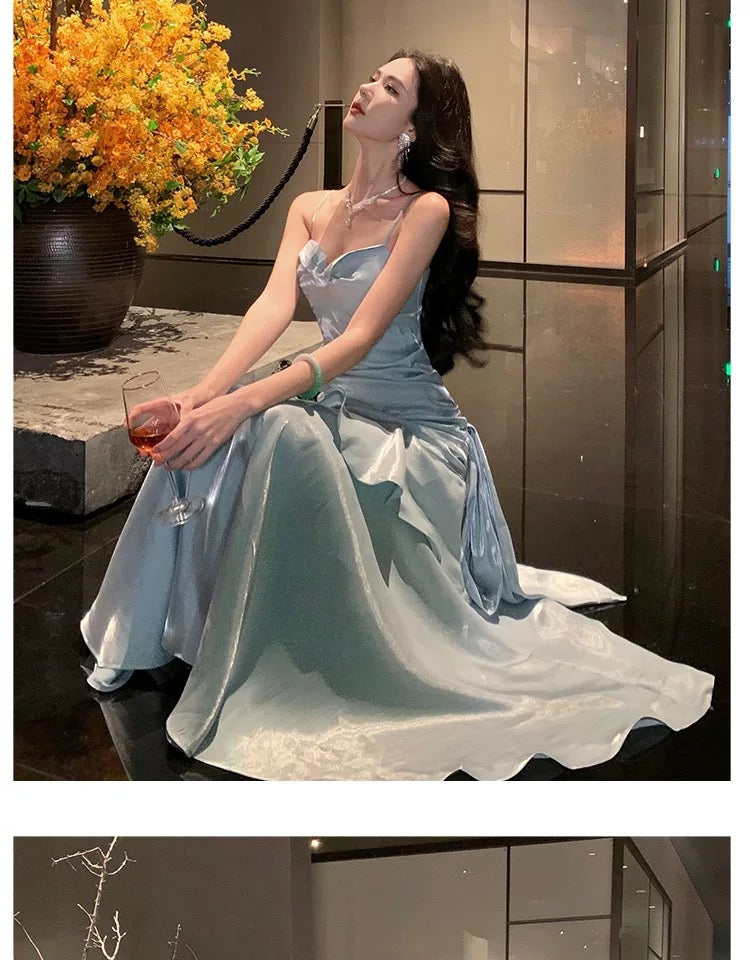 Modest Mermaid Spaghetti Strap Light Sky Blue Long Cruise Ship Formal Night Evening Dresses 18th Birthday Outfits RB5598