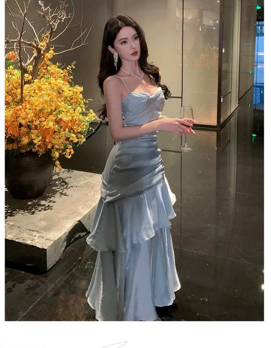 Modest Mermaid Spaghetti Strap Light Sky Blue Long Cruise Ship Formal Night Evening Dresses 18th Birthday Outfits RB5598