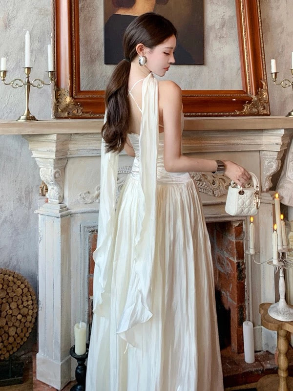 Modest A line High Neck Ivory With Scarf Chiffon Sleeveless Long Cruise Ship Formal Night Evening Dresses 18th Birthday Outfits RB5603
