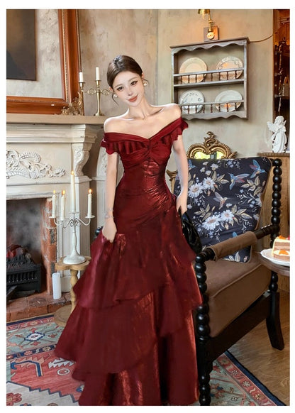Sexy Mermaid Off The Shoulder White With Ruffled Date Night Outfits Long Formal Evening Wedding Guest Dress RB5403