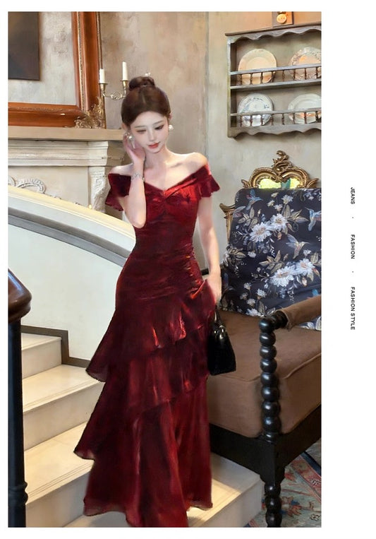 Sexy Mermaid Off The Shoulder White With Ruffled Date Night Outfits Long Formal Evening Wedding Guest Dress RB5403