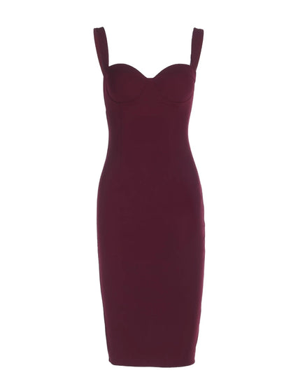 French Style Sheath Sweetheart Burgundy Date Midi Length Night Evening Outfit Formal Prom Dresses RB5406