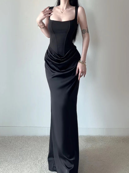 Stunning Mermaid Square Neck White Satin Date With Ruffled Night Birthday Outfit Formal Prom Dresses RB5608