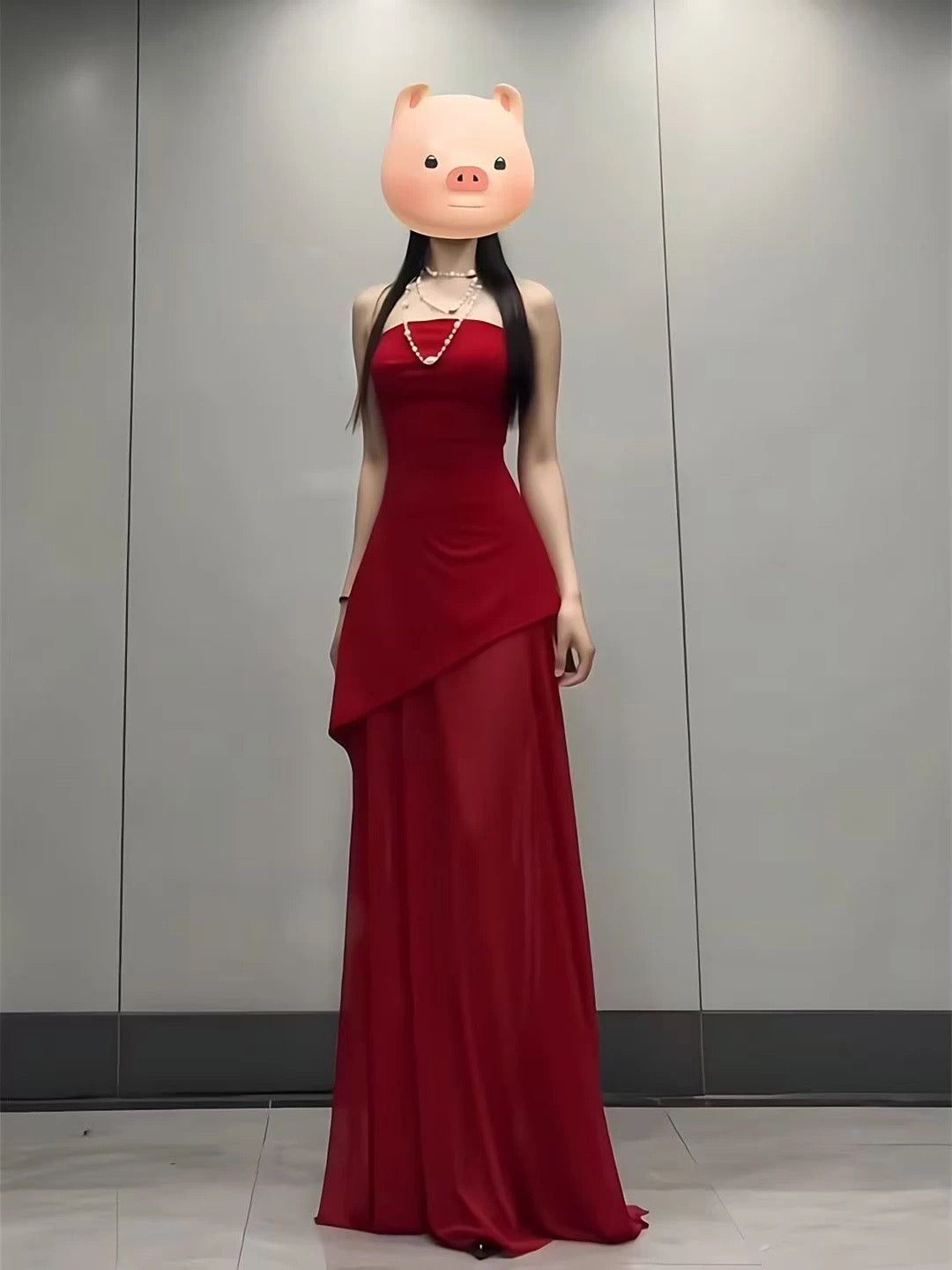 Stunning A Line Strapless Red Chiffon With Slit Date Night Birthday Outfit Formal Wedding Guest Dresses For Women RB5612