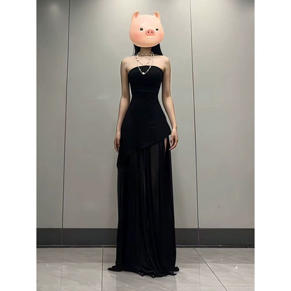 Stunning A Line Strapless Red Chiffon With Slit Date Night Birthday Outfit Formal Wedding Guest Dresses For Women RB5612