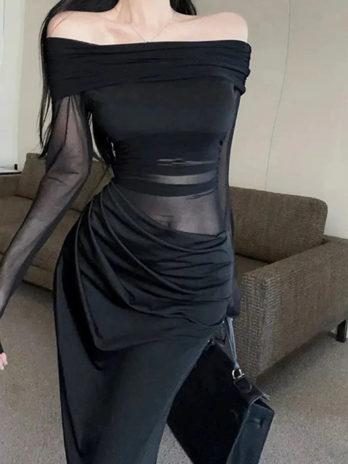 Sexy Mermaid Off The Shoulder Black Chiffon Cruise Ship Formal Night Evening Dresses 18th Birthday Outfit RB5620